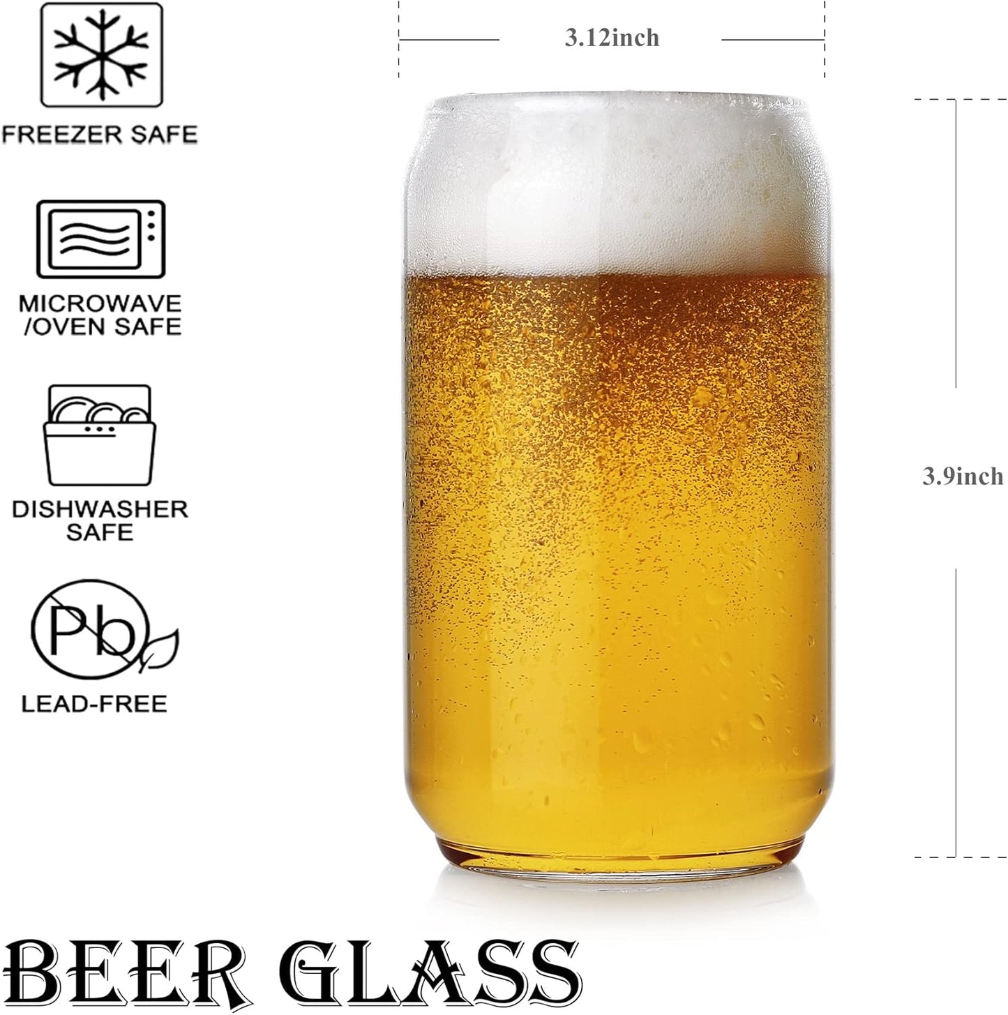 20 Oz Beer Can Shaped Glasses, Set of 4