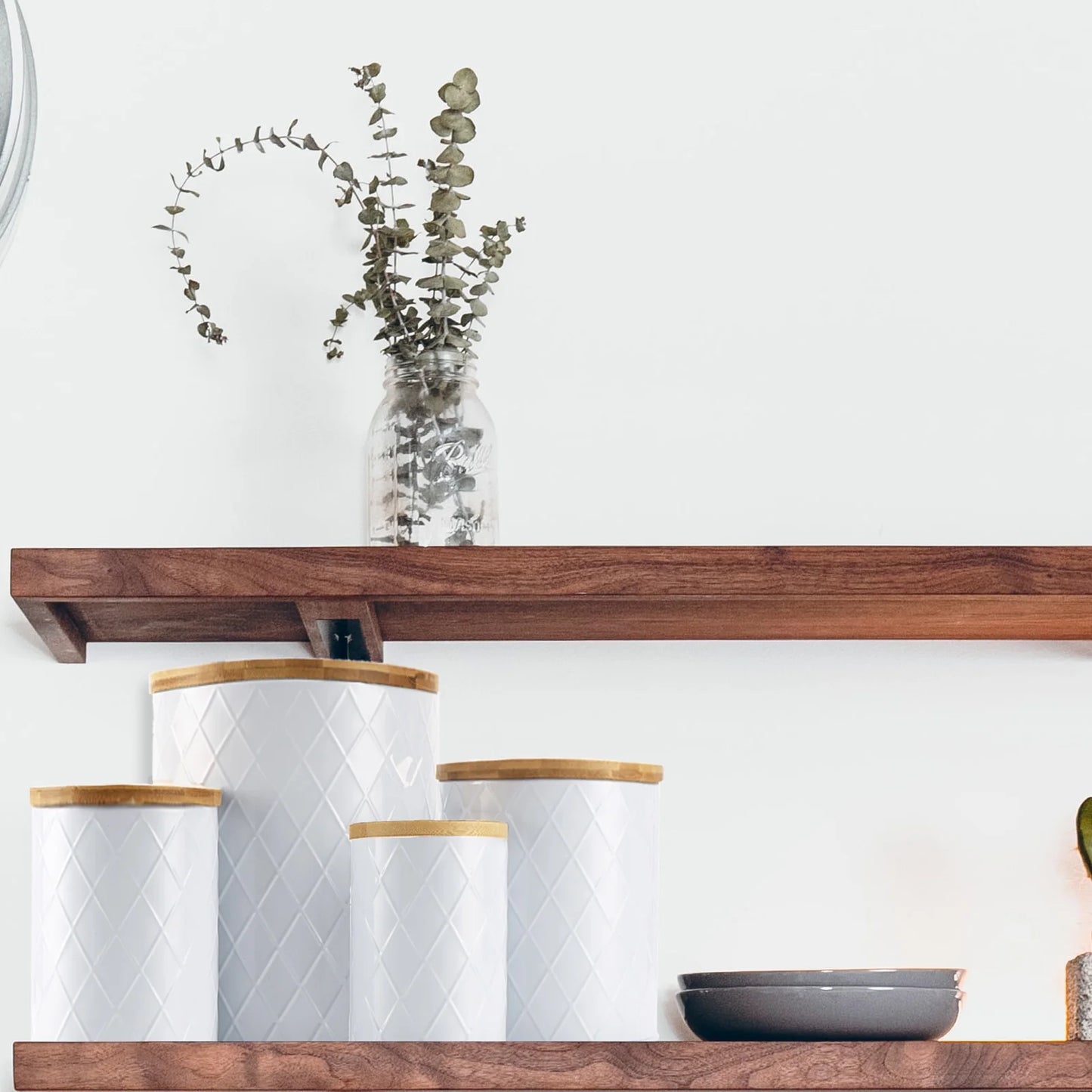 White Kitchen Canisters Set with Wooden Lids, 4 Pack