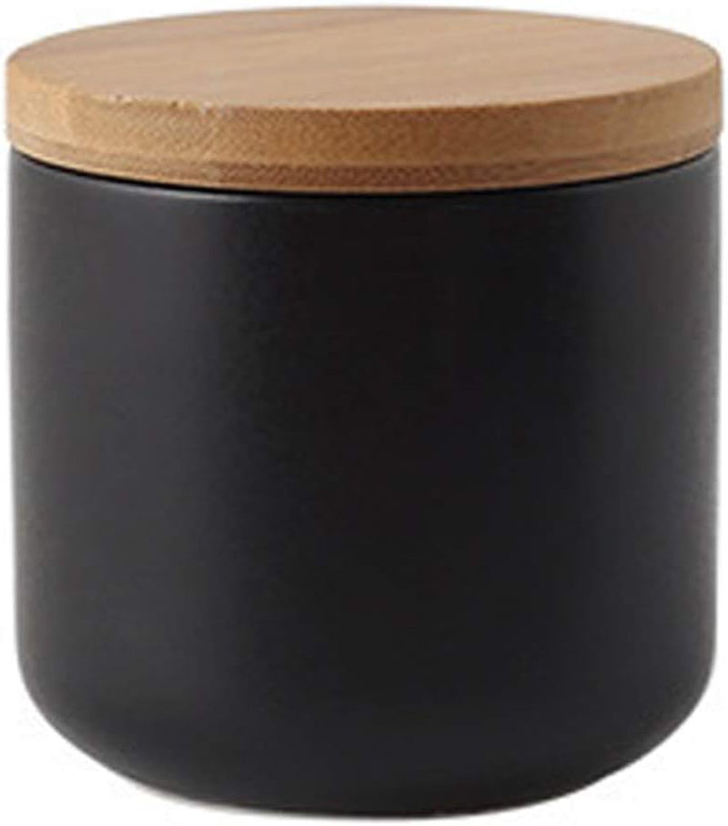 Ceramic Storage Containers with Airtight Seal Bamboo Lids Kitchen Canisters for Tea Spice Seasoning Sugar Coffee (Black, 260Ml/9 Oz)