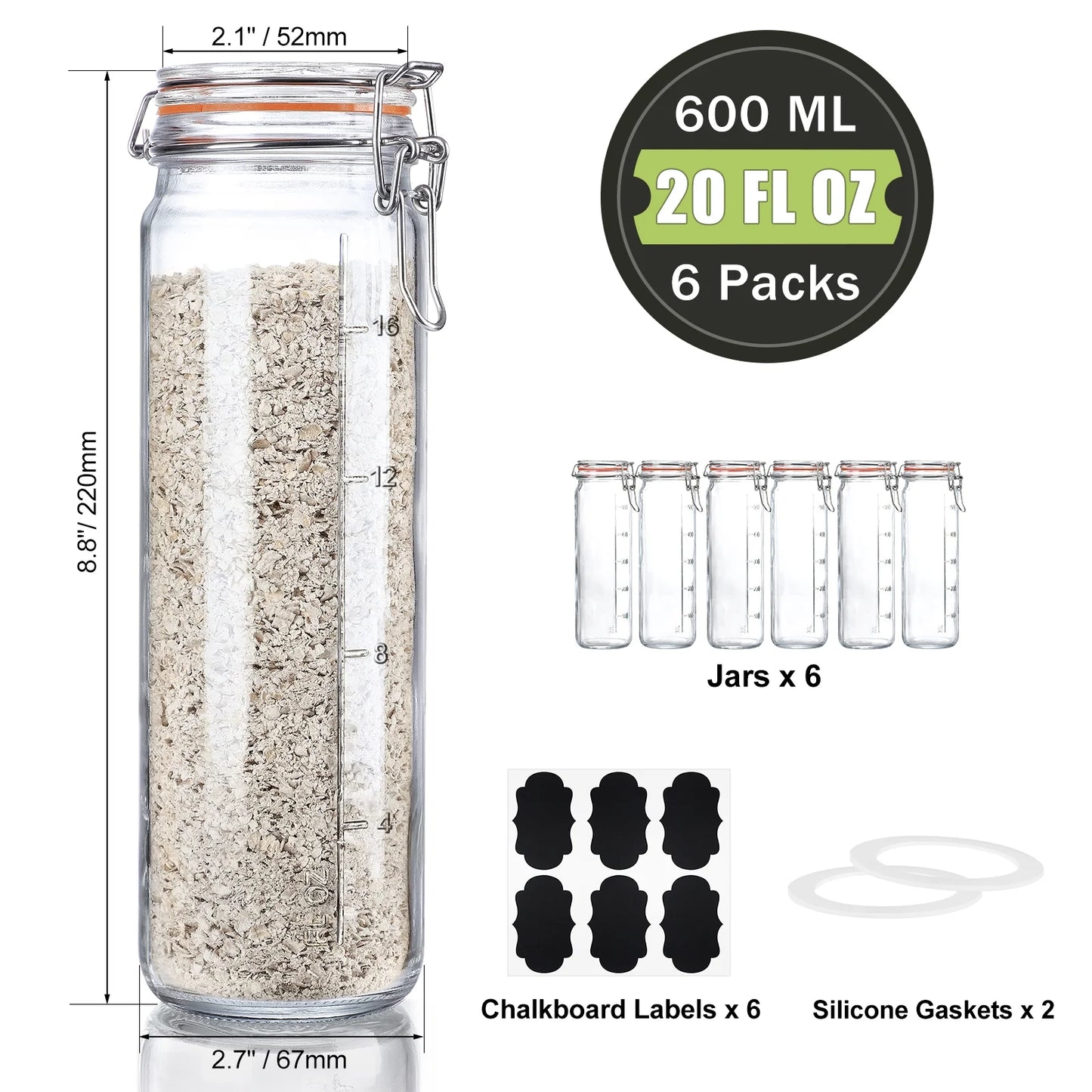 20 Oz Food Storage Clamp Glass Jars with Hinged Lids