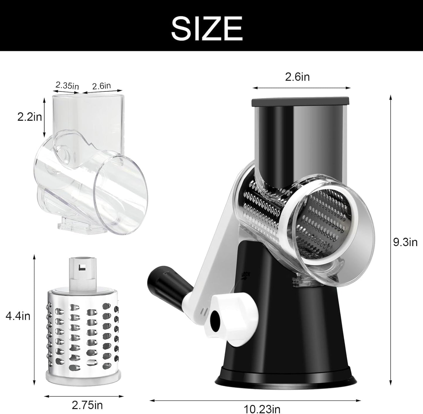 Rotary Cheese Grater,Non-Slip Suction Base, Black
