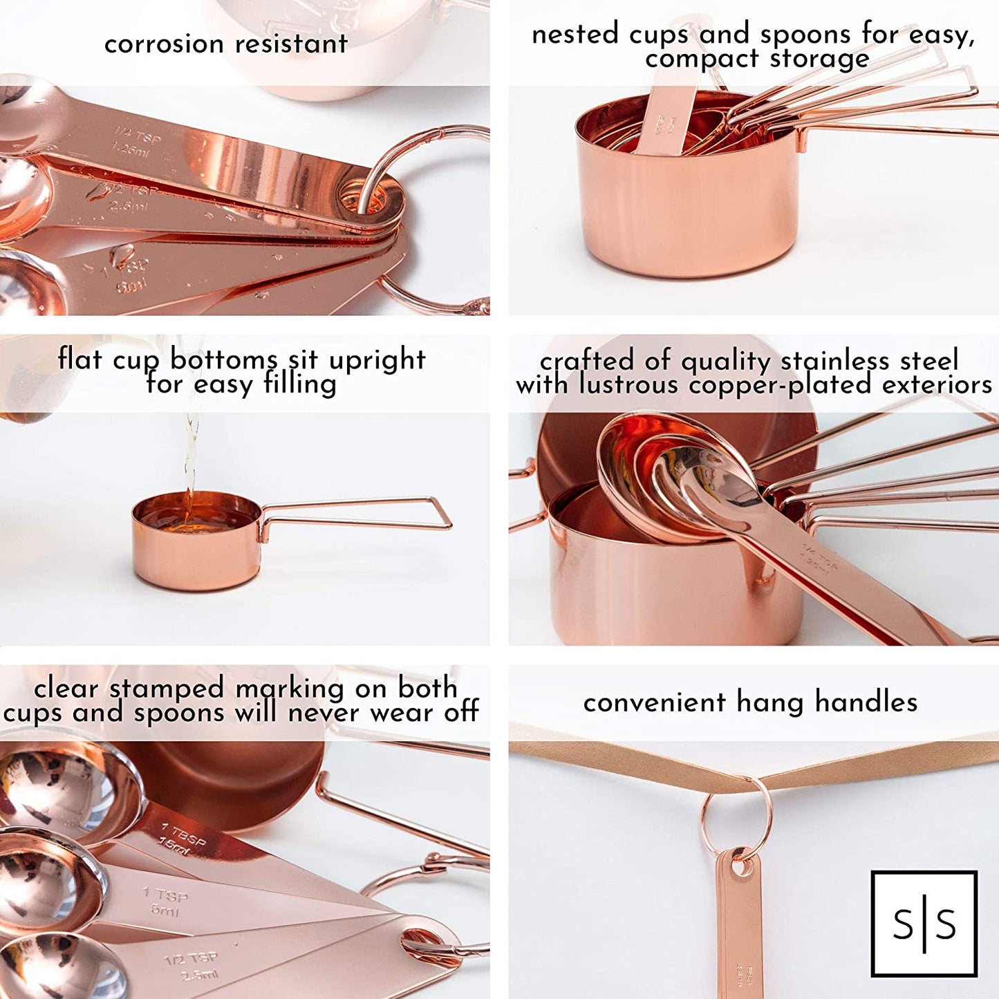 Copper Measuring Cups and Spoons Set-Stainless Steel