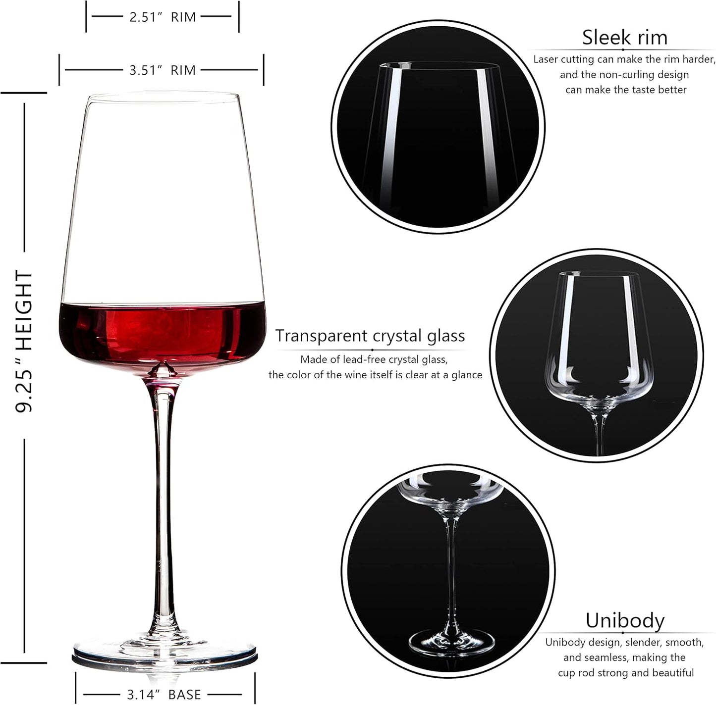 Premium Crystal Wine Glasses with Long Stem, 19 Oz, Set of 4