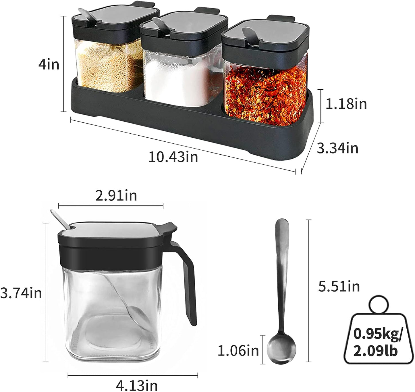 Glass Spice Jars, 3 Piece set
