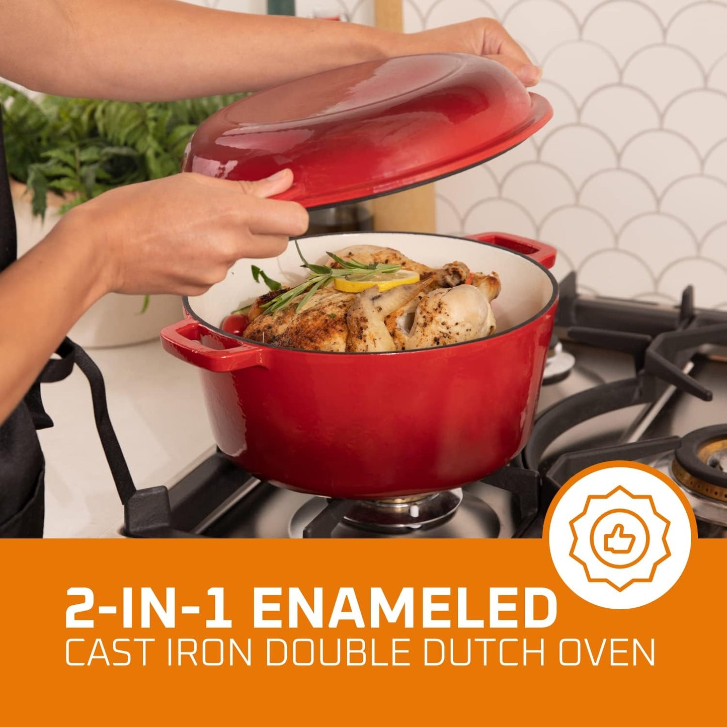 2-In-1 Pre-Seasoned Cast Iron Dutch Oven with Skillet Lid
