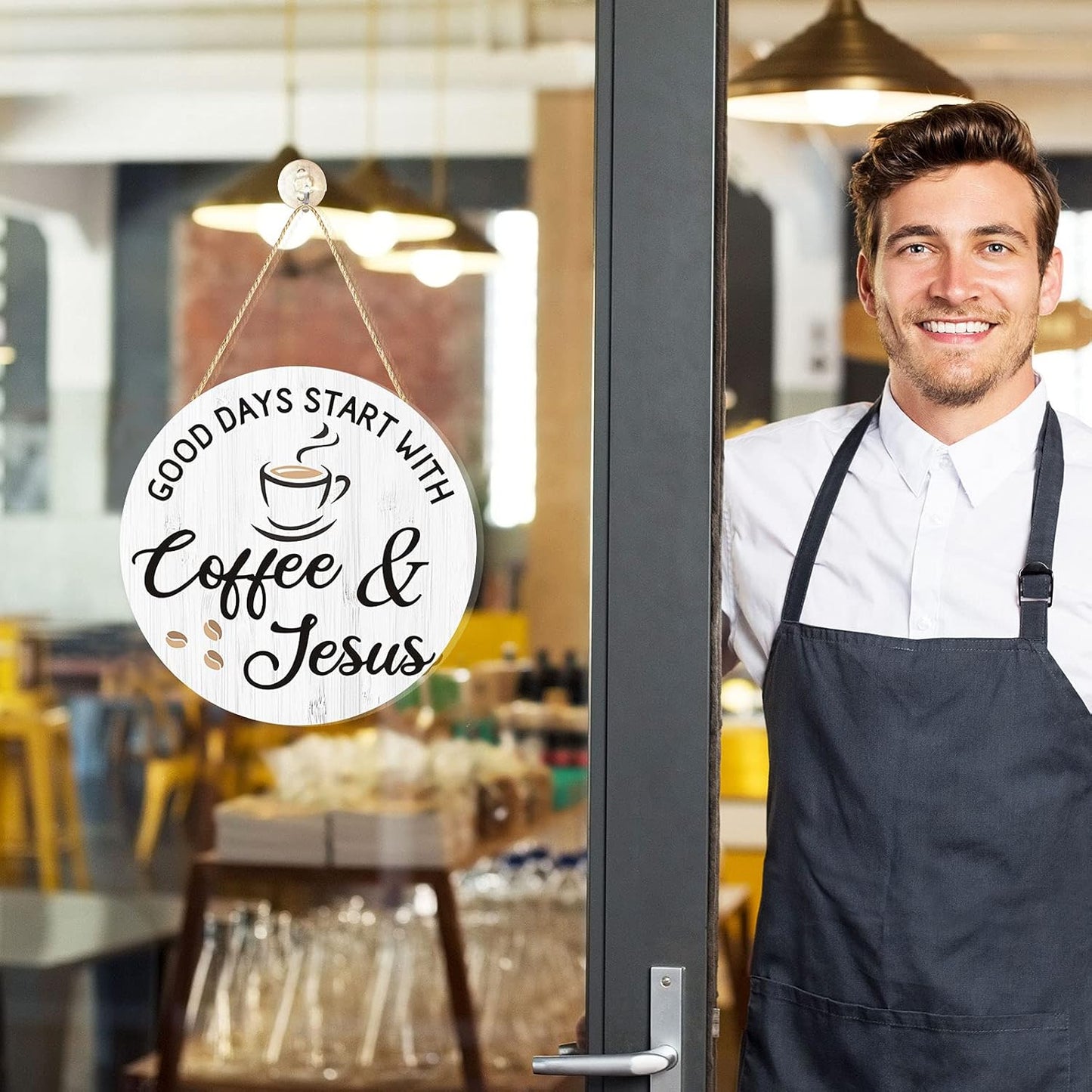 Coffee Bar Decor, 12'' X 12'' (White Good Days Start with Jesus)