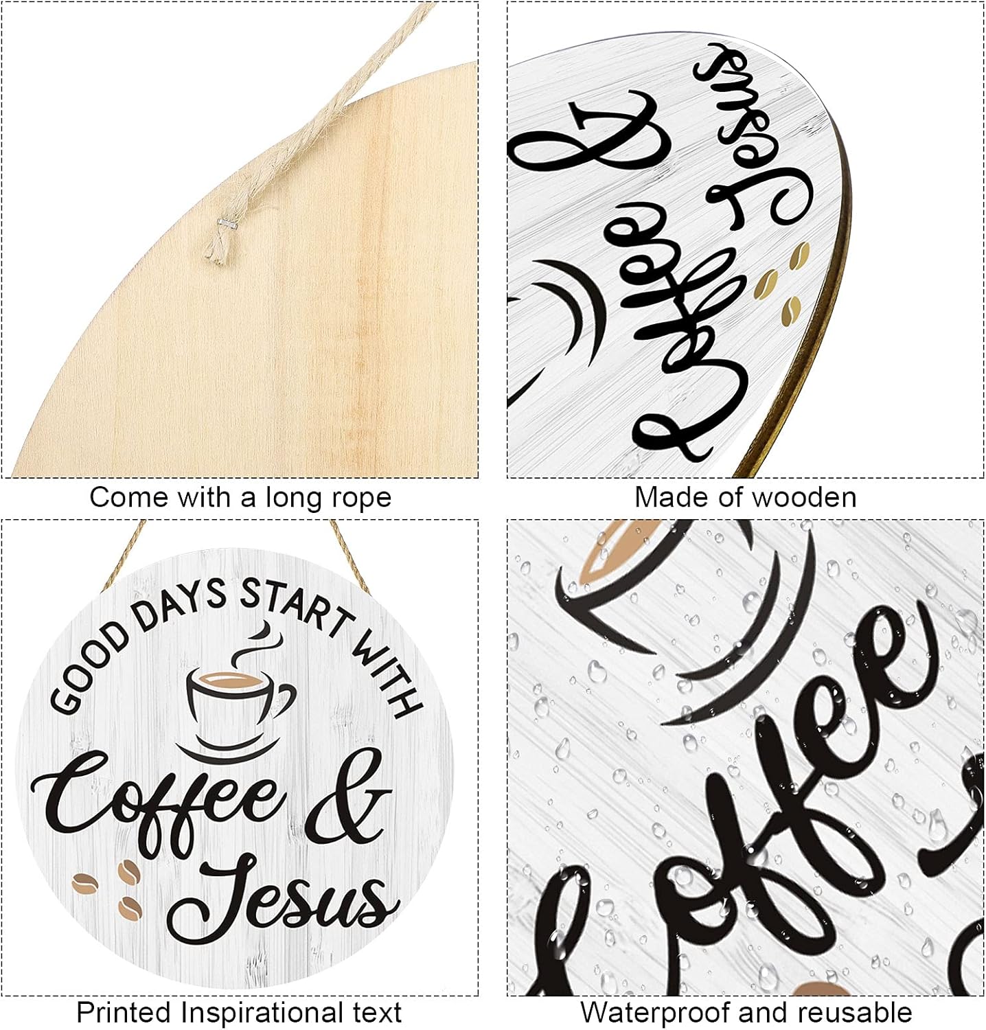 Coffee Bar Decor, 12'' X 12'' (White Good Days Start with Jesus)