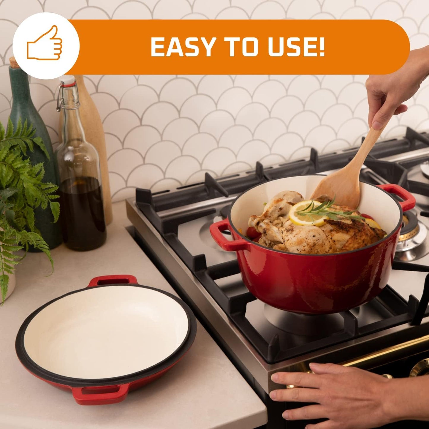 2-In-1 Pre-Seasoned Cast Iron Dutch Oven with Skillet Lid