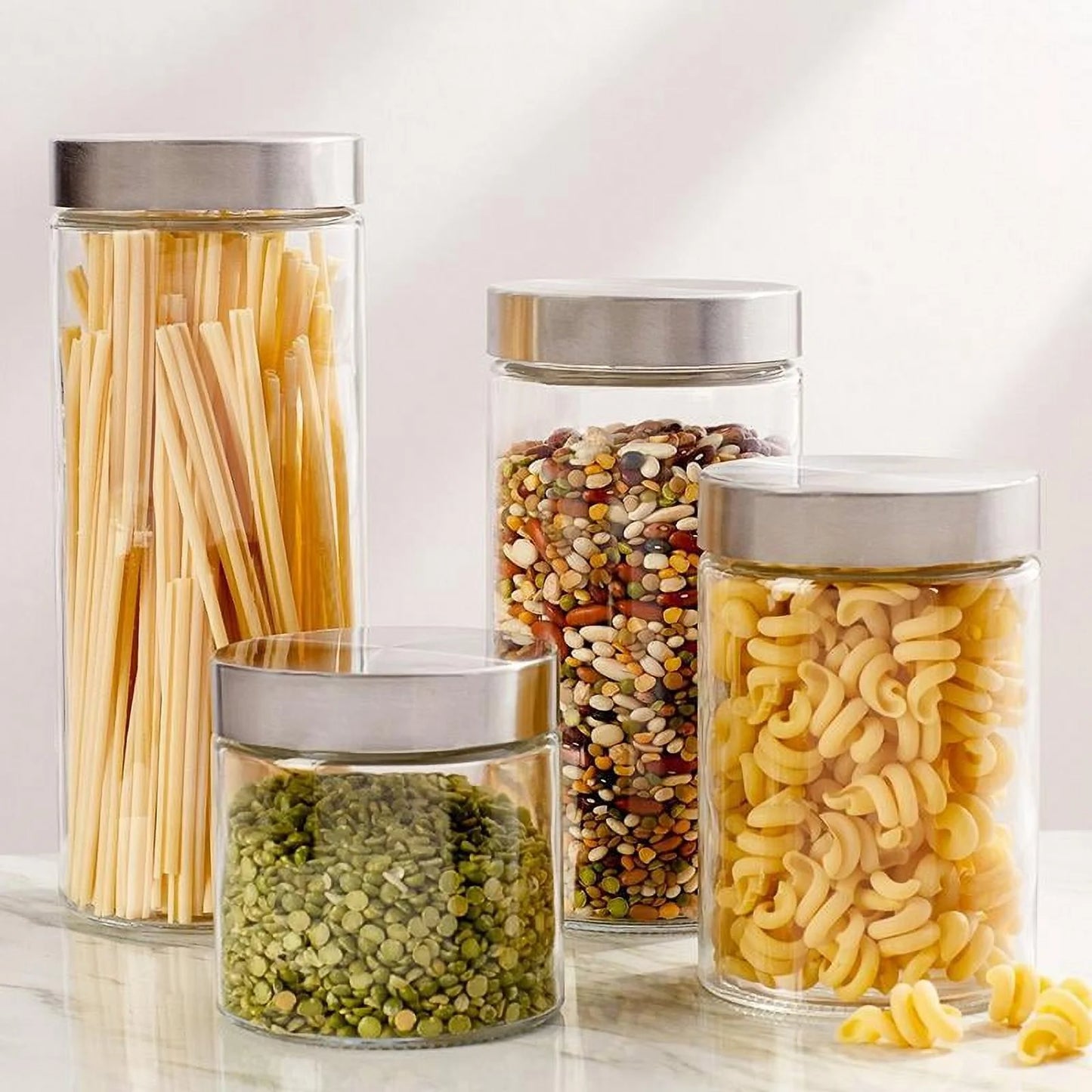 8 Piece Glass Canisters and Spice Jar Set with Stainless Steel Airtight Screw on Lids