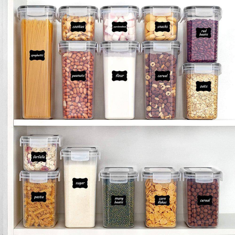 Airtight 24 Piece BPA Free Plastic Food Storage Containers with Lids and Labels for Kitchen Pantry Organization Set