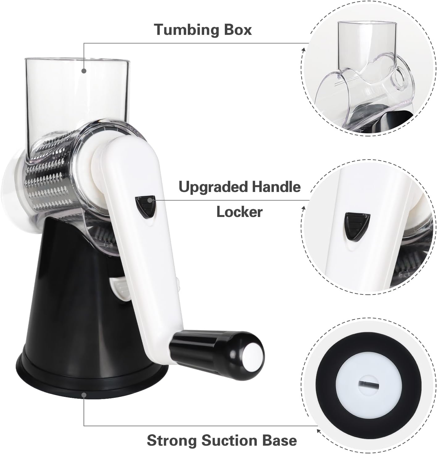 Rotary Cheese Grater,Non-Slip Suction Base, Black