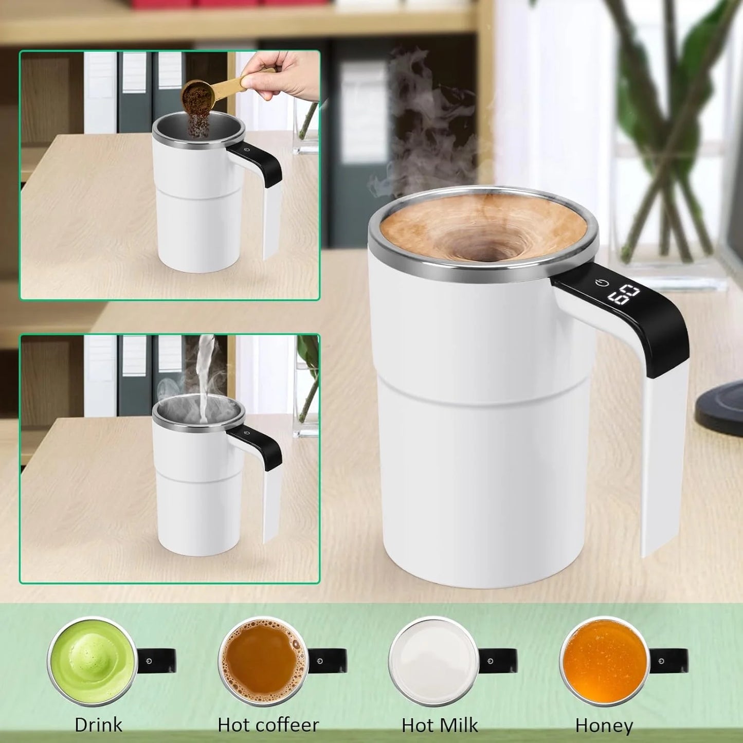Self Stirring Mug with LED Display, 12Oz