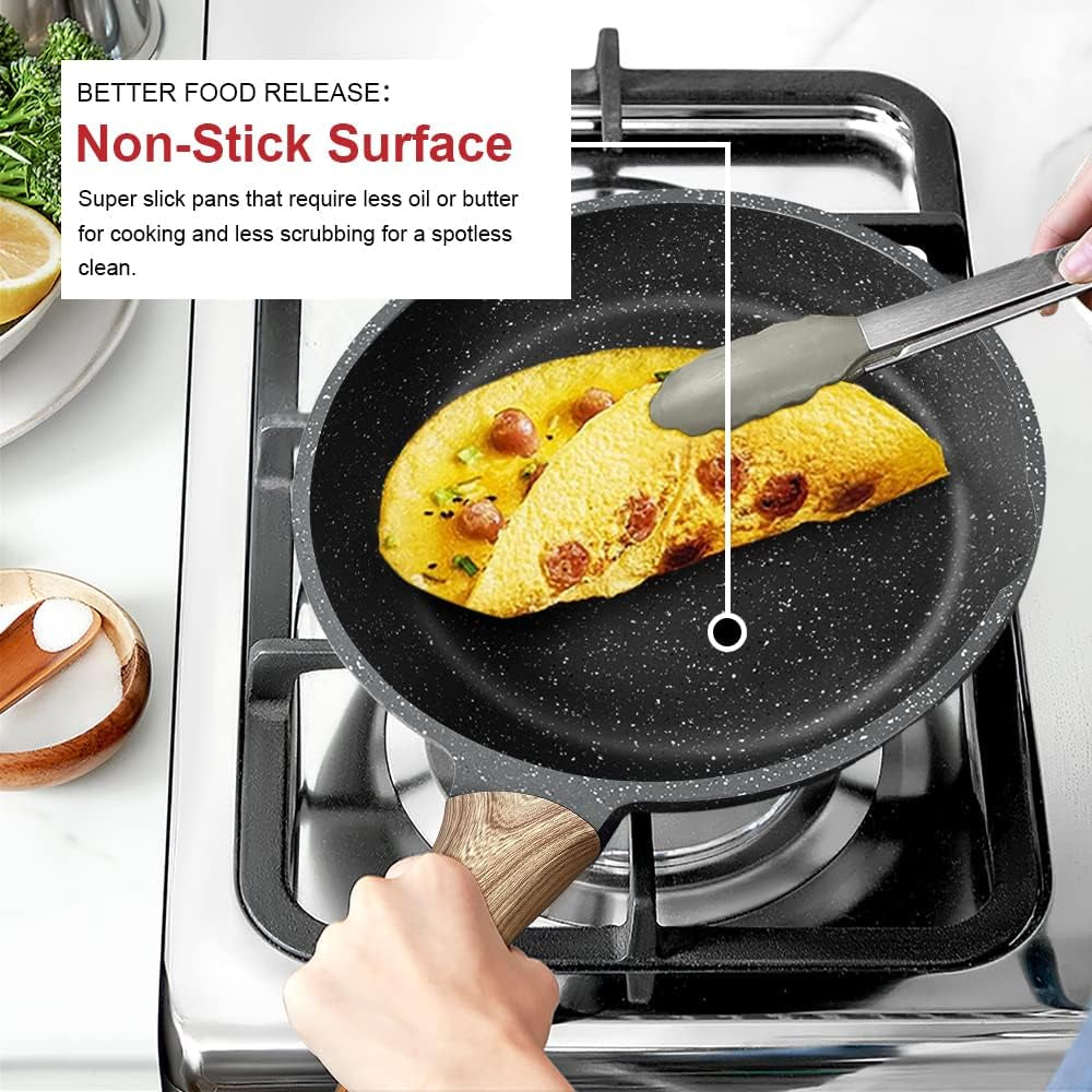 Nonstick Granite Frying Pan Skillet (Gray, 9.5 Inch with Lid)