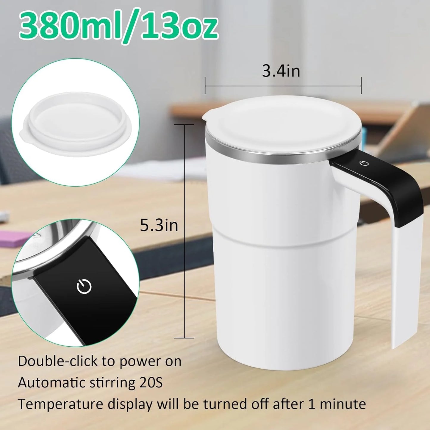 Self Stirring Mug with LED Display, 12Oz