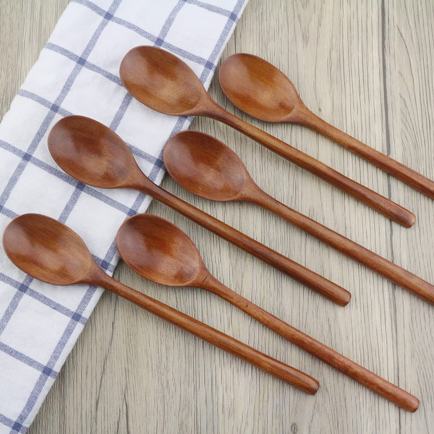 9 Inch Long Handle Wooden Spoons, 6 Pieces