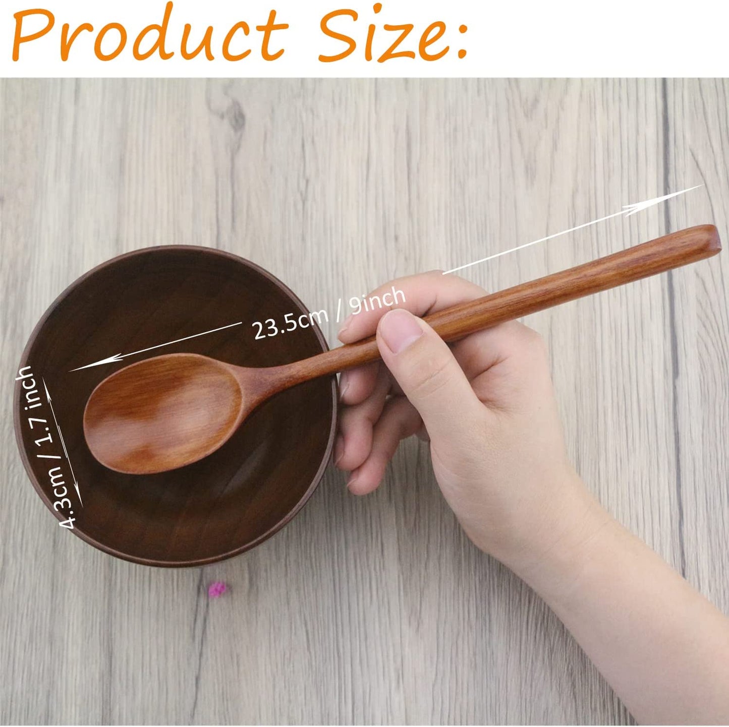 9 Inch Long Handle Wooden Spoons, 6 Pieces