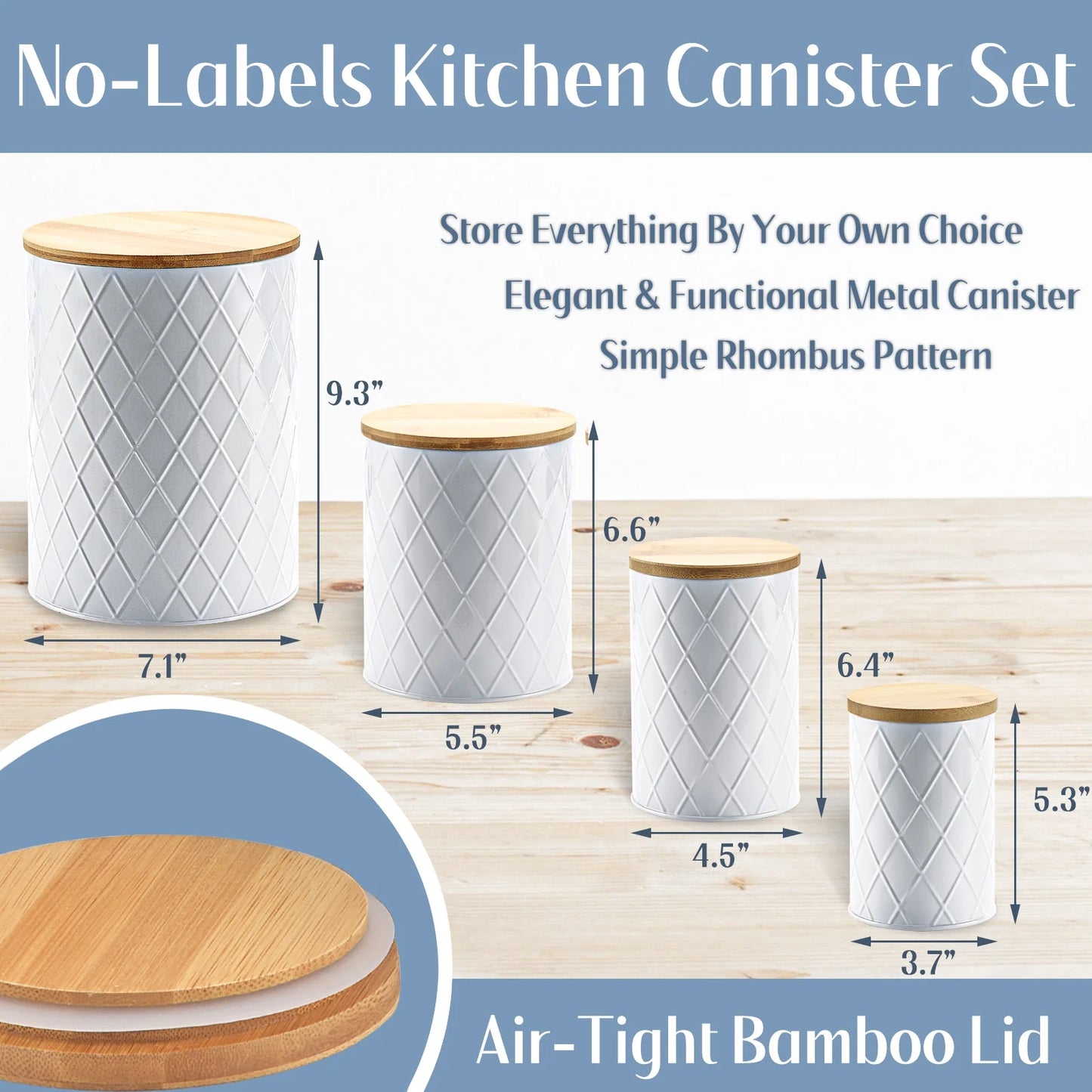 White Kitchen Canisters Set with Wooden Lids, 4 Pack