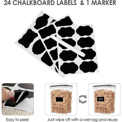 Airtight 24 Piece BPA Free Plastic Food Storage Containers with Lids and Labels for Kitchen Pantry Organization Set
