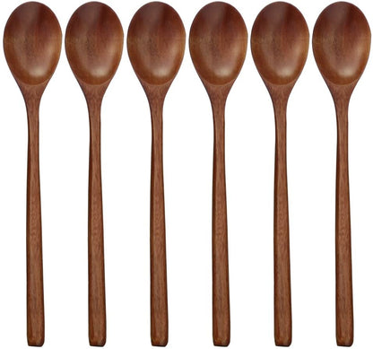 9 Inch Long Handle Wooden Spoons, 6 Pieces
