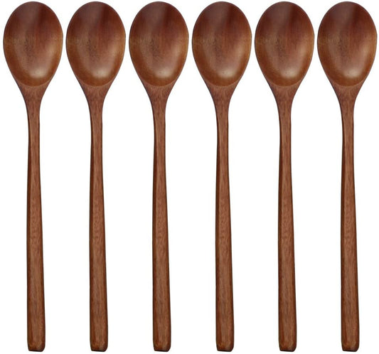 9 Inch Long Handle Wooden Spoons, 6 Pieces