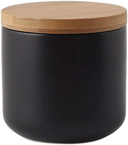 Ceramic Storage Containers with Airtight Seal Bamboo Lids Kitchen Canisters for Tea Spice Seasoning Sugar Coffee (Black, 260Ml/9 Oz)