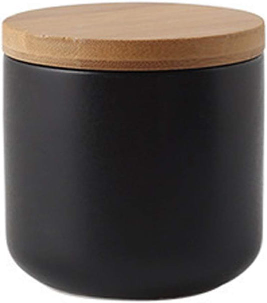 Ceramic Storage Containers with Airtight Seal Bamboo Lids Kitchen Canisters for Tea Spice Seasoning Sugar Coffee (Black, 260Ml/9 Oz)