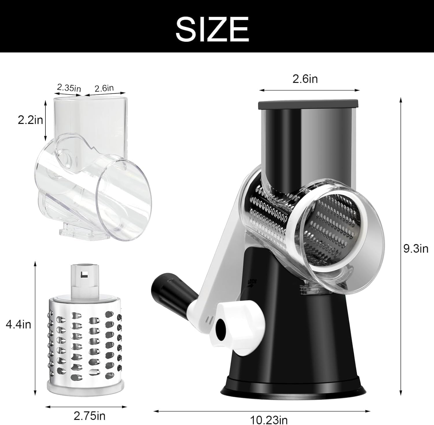Rotary Cheese Grater,Non-Slip Suction Base, Black