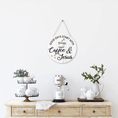 Coffee Bar Decor, 12'' X 12'' (White Good Days Start with Jesus)