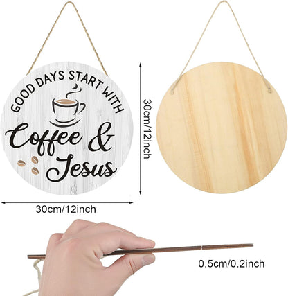 Coffee Bar Decor, 12'' X 12'' (White Good Days Start with Jesus)
