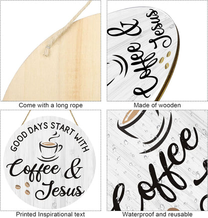 Coffee Bar Decor, 12'' X 12'' (White Good Days Start with Jesus)