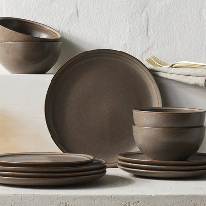 Better Homes and Gardens Banks Brown Stoneware Dinnerware Set, 12 Piece
