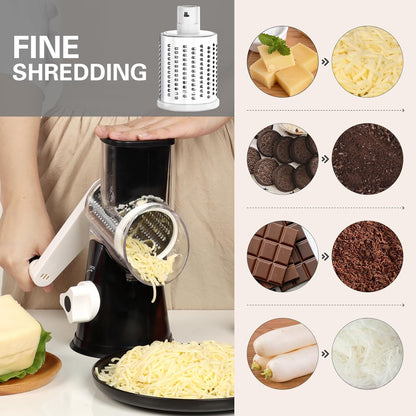 Rotary Cheese Grater,Non-Slip Suction Base, Black