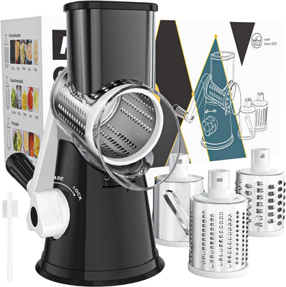 Rotary Cheese Grater,Non-Slip Suction Base, Black