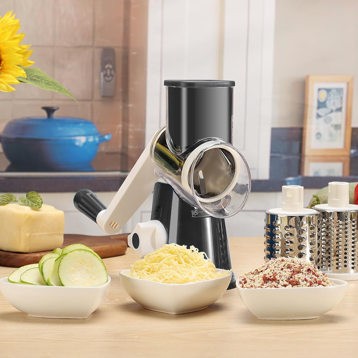 Rotary Cheese Grater,Non-Slip Suction Base, Black